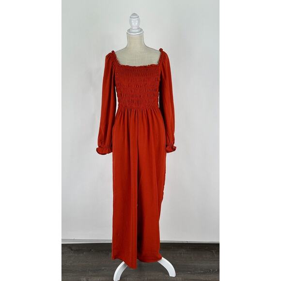 Francescas Womens Rachael Ruffle Hem Jumpsuit Long Sleeve Size Medium Orange NWT - Picture 4 of 10